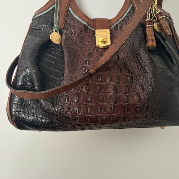 BRAHMIN ELISA HOBO SACHEL BAG CROC EMBOSSED LEATHER CHARM & TASSEL - Picture 5 of 14